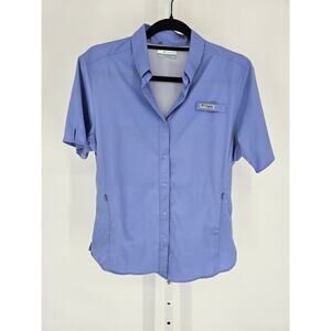 Columbia PFG Womens M Short Sleeve Vented Fishing Shirt Light Purple Snap Front